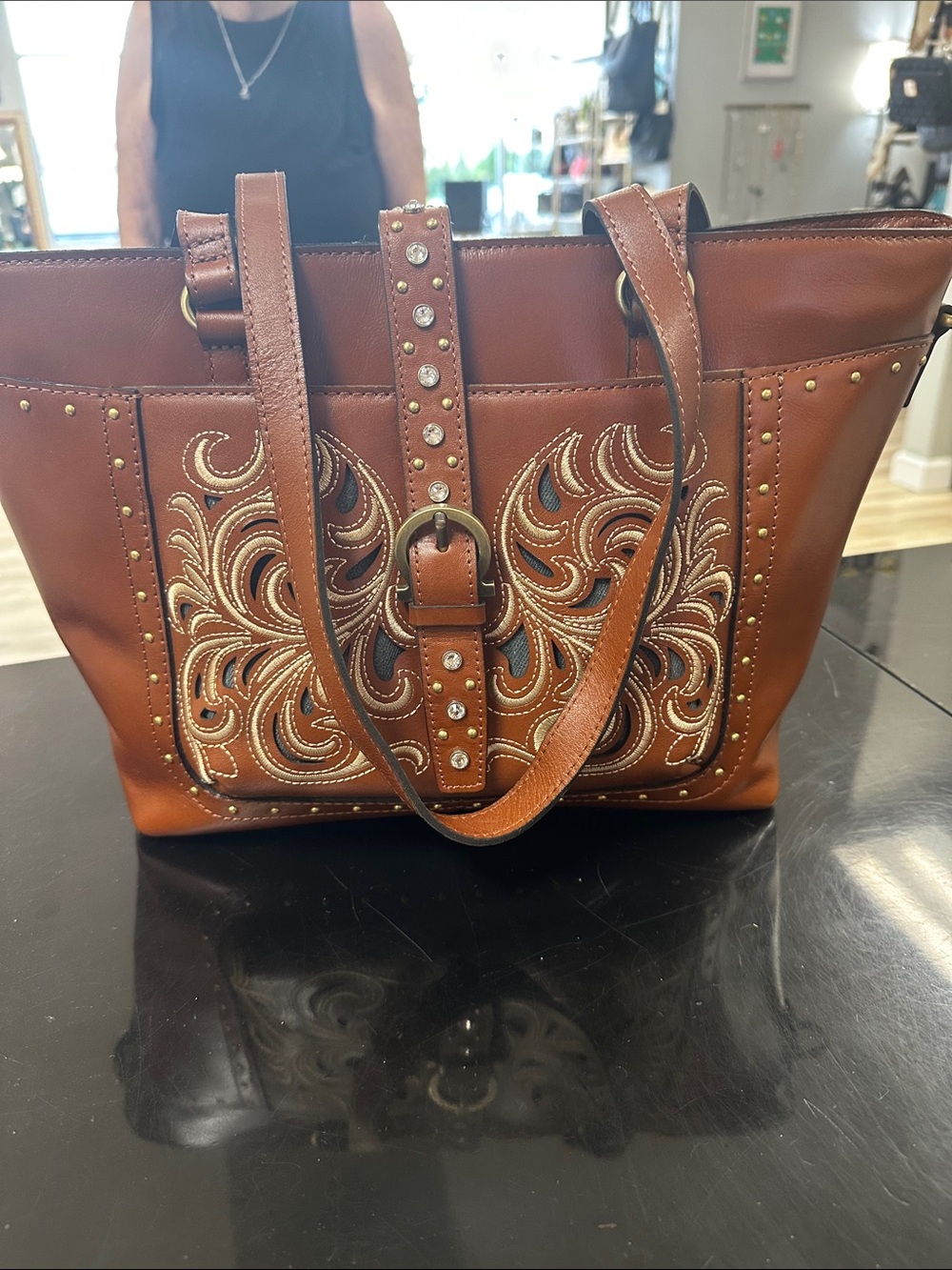 Patricia Nash Brown Embroidered Studded Tote Bag - Women Bags